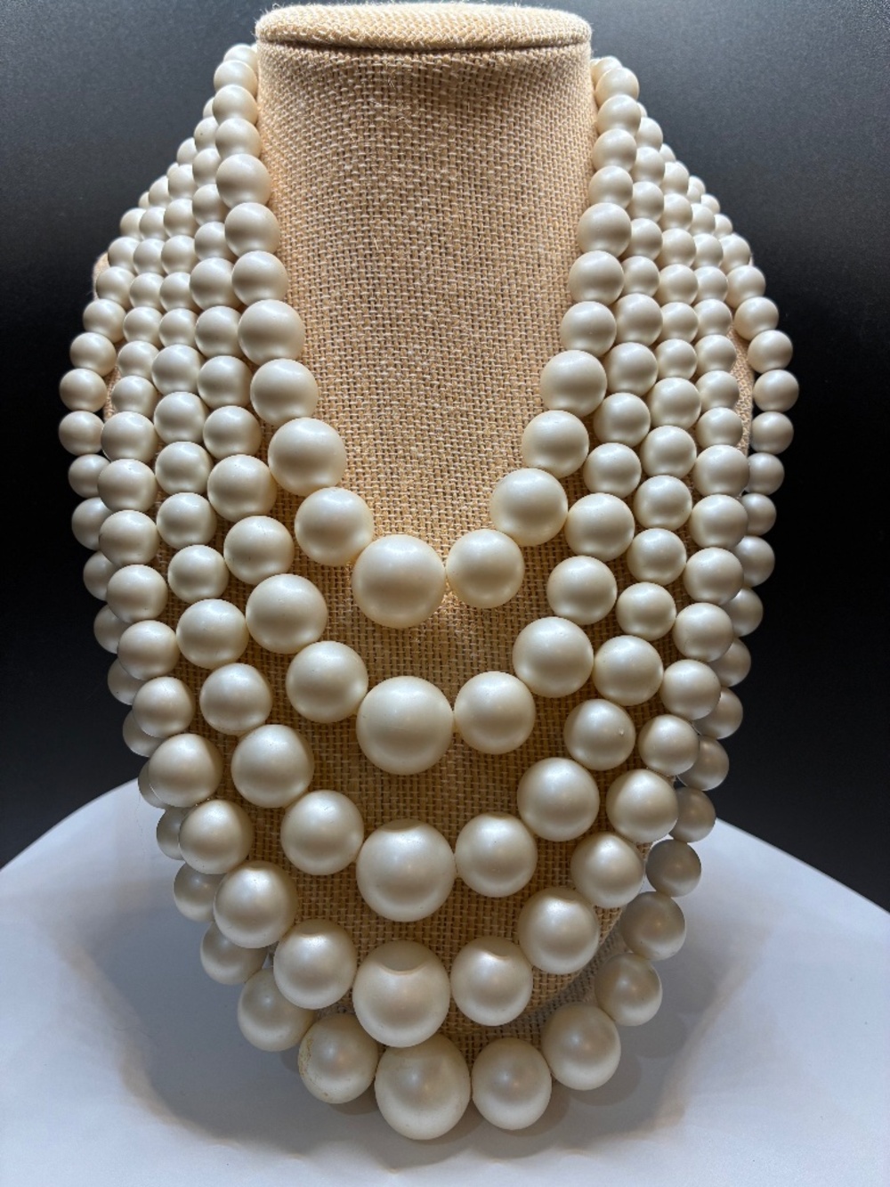 Vintage Ivory 1960’s Laguna 5 Strand Necklace with Cascading Pearls